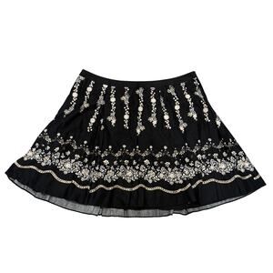 Venezia Black Floral Sequin Beaded Mini Skirt 26 Cotton Cottagecore Summer Plus
